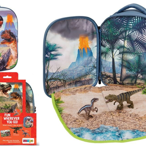 Mochila Dinosaurius 3D Junior con 2 figuras y folleto de coleccionista (T-Rex y Velociraptor)