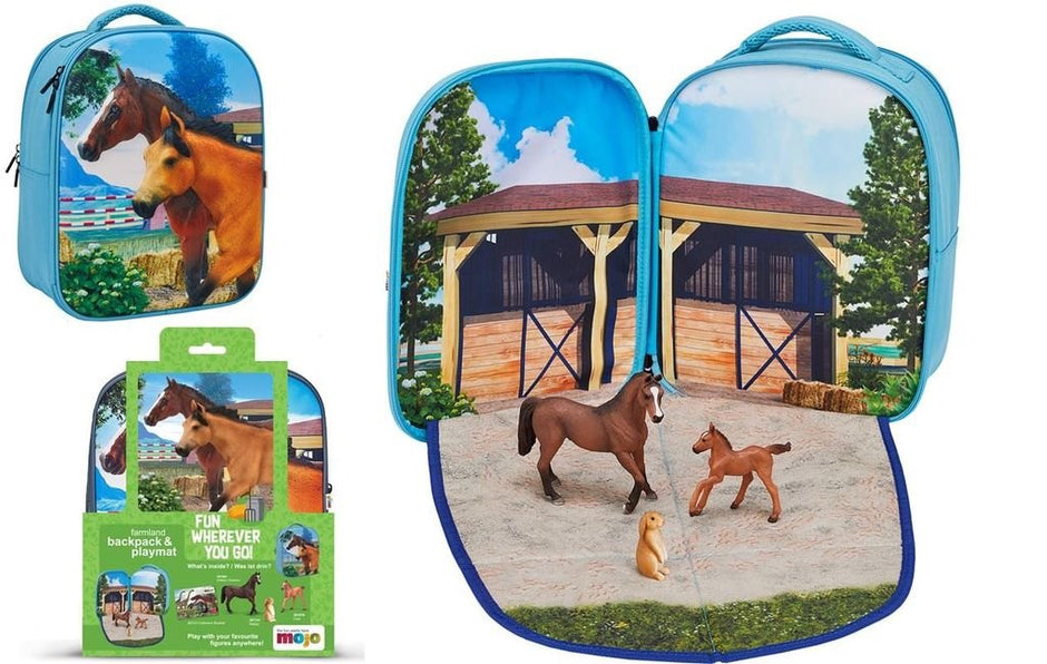 Mochila caballos 3D Junior con 3 figuras y folleto de coleccionista (Caballo, Potro y Conejo)