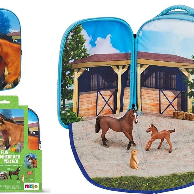 Mochila caballos 3D Junior con 3 figuras y folleto de coleccionista (Caballo, Potro y Conejo)