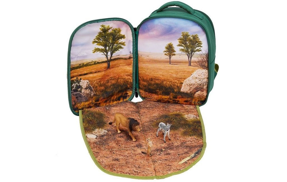 Mochila Selva 3D con 3 figuras (León, Zebra y Suricato)