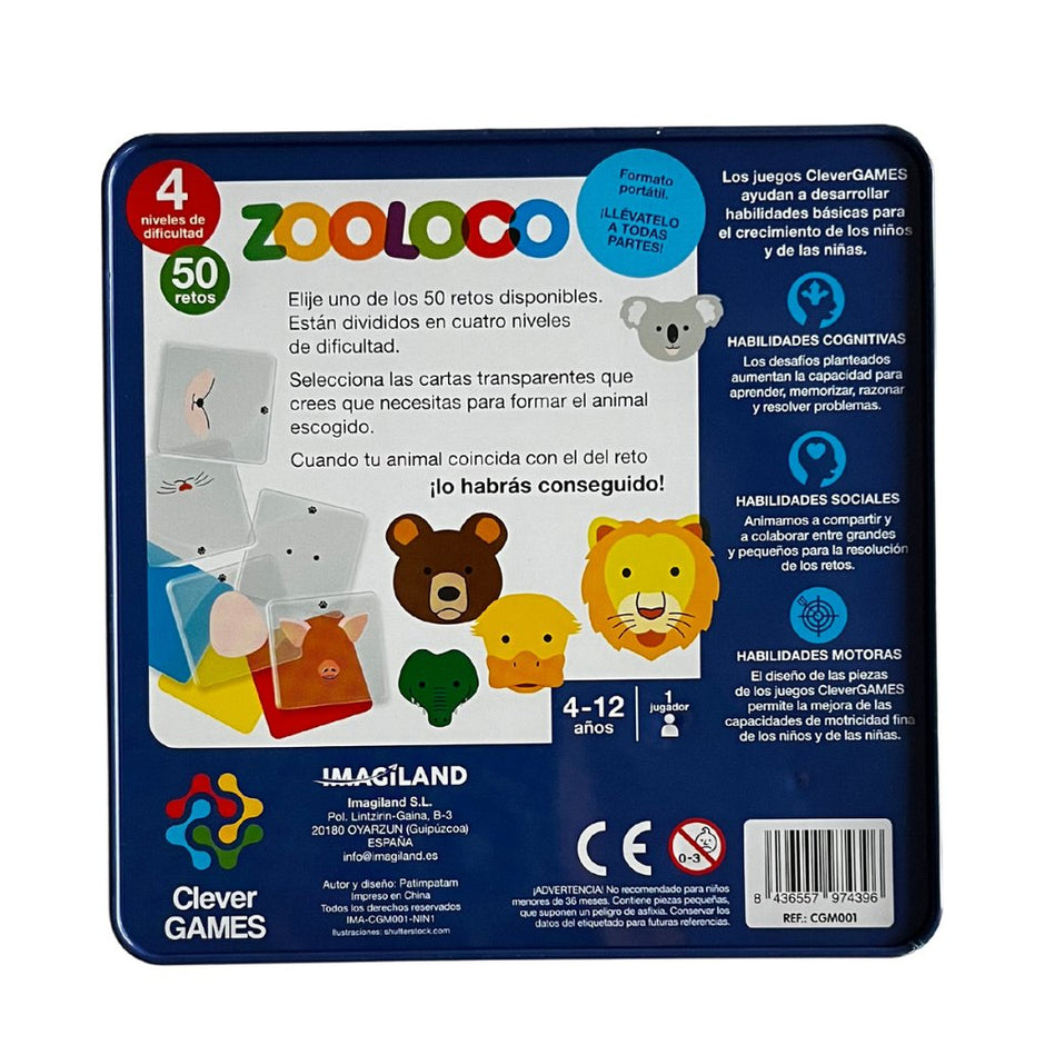 JUEGOS INTELIGENTES ZOOLOCO CAJA METALICA